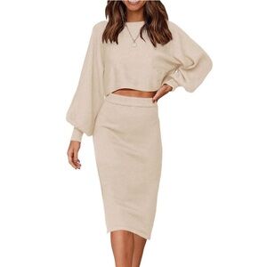 2-Piece Knit Midi Skirt + Sweater Set